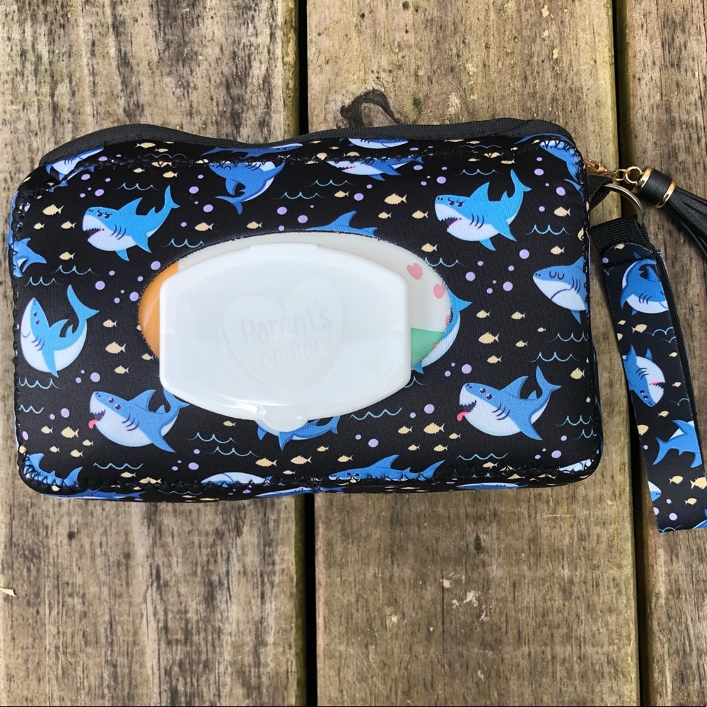New Shark Fish Nautical Sailor Print Neoprene Baby Wipes Wristlet Cover Case Bag